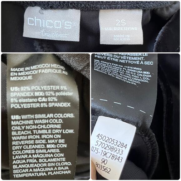Chico’s Travelers Black Velvet No Tummy Pull On Straight Leg Pant 12/14 Short - Picture 12 of 13